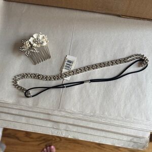 Nordstrom Crystal Elastic Headband with White Floral Hair Comb